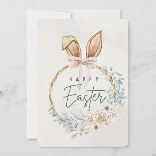 Easter Holiday Card with Bunny Ears & Floral Decor
