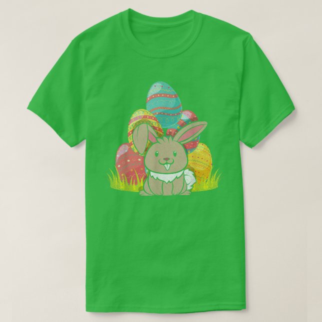 Easter Holiday Easter Eggs Cute Rabbit Bunny Happy T-Shirt (Design Front)