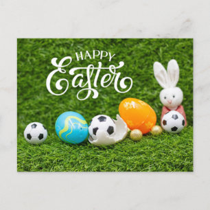 Easter Holiday with Soccer ball Easter Bunny Postcard