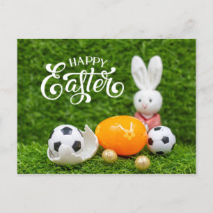 Easter Holiday with Soccer ball Easter eggs green Postcard