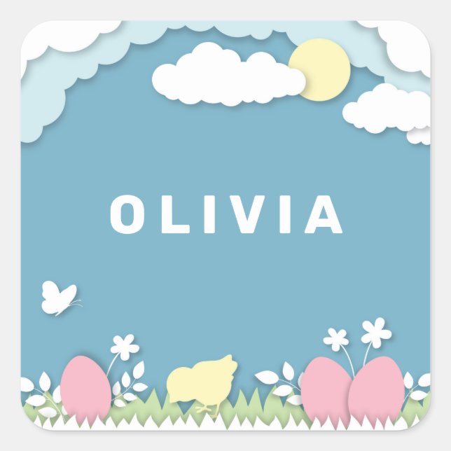 Easter holidays egg hunt in spring nature  square sticker (Front)