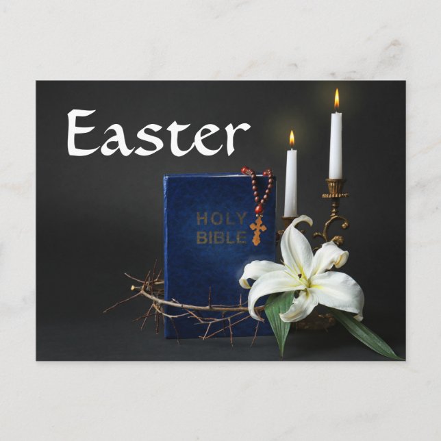 Easter Holy Bible and Crown of Thorns  Holiday Postcard (Front)