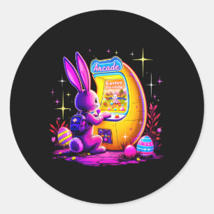 Easter Hunt Arcade - Bunny Gamer Retro 80s Style Classic Round Sticker