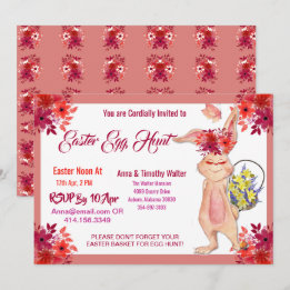 Easter Hunt Watercolor Bunny Family Kid Invitation