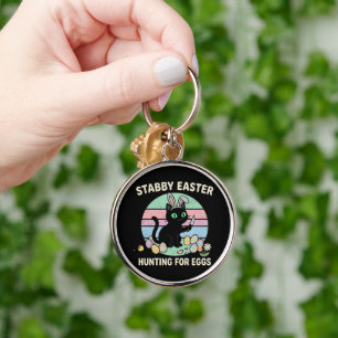 Easter Hunting For Eggs Funny Cat Key Ring
