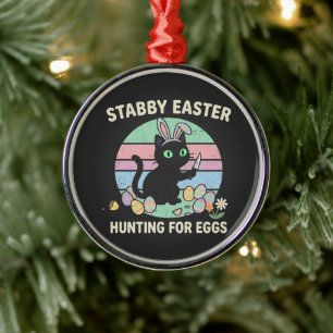Easter Hunting For Eggs Funny Cat Metal Tree Decoration