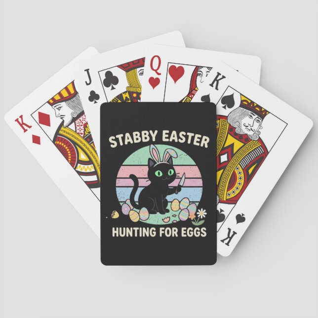 Easter Hunting For Eggs Funny Cat Playing Cards (Back)