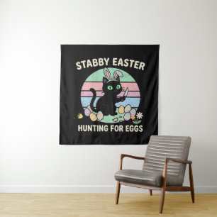 Easter Hunting For Eggs Funny Cat Tapestry