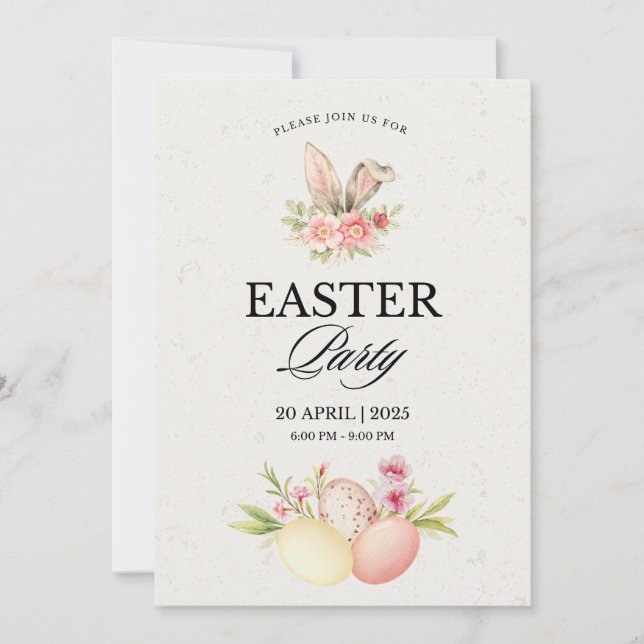 Easter Invitation 2025 Cute Bunny for your party  (Front)