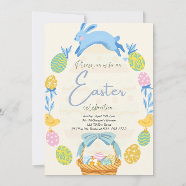 Easter Invitation Brunch Egg Hunt Bunny Rabbit (Front)