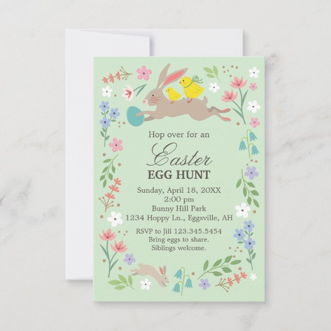 Easter Invitation Bunny with chickens (Front)