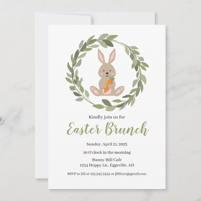 Easter Invitation Cute Bunny for your party (Front)