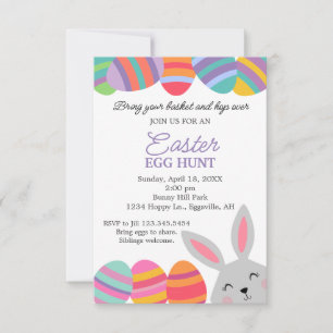 Easter Invitation Cute Bunny Pretty Eggs