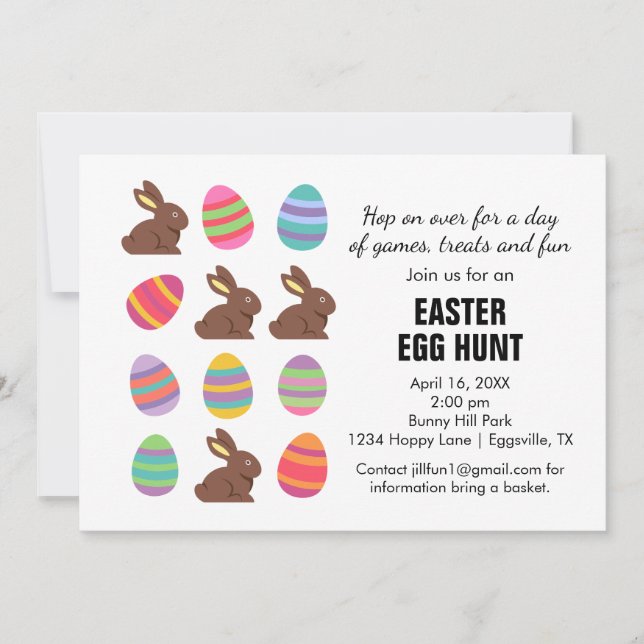 Easter Invitation cute fun with games egg hunt (Front)