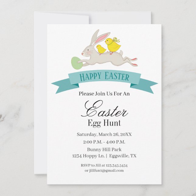 Easter Invitation Hopping Bunny Egg Hunt (Front)