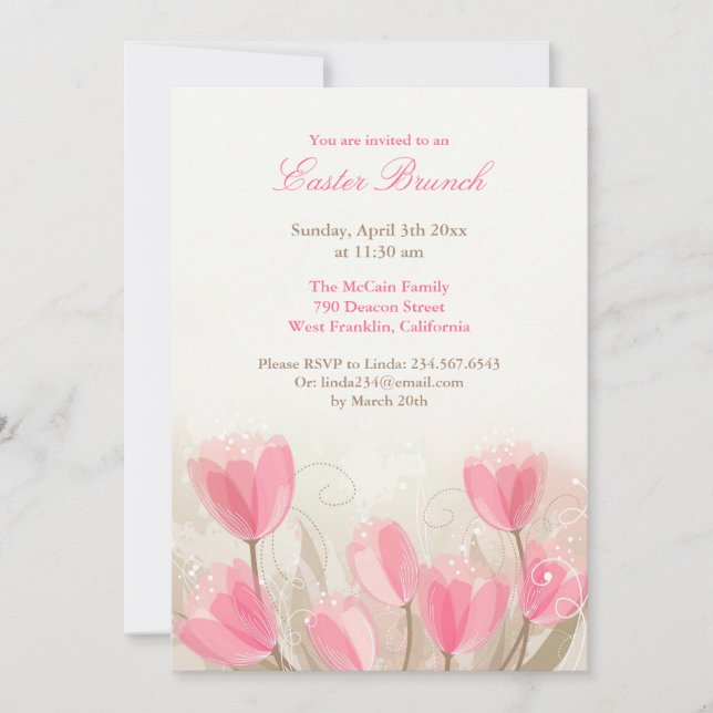Easter Invitation Tulips Flowers Flat Card (Front)