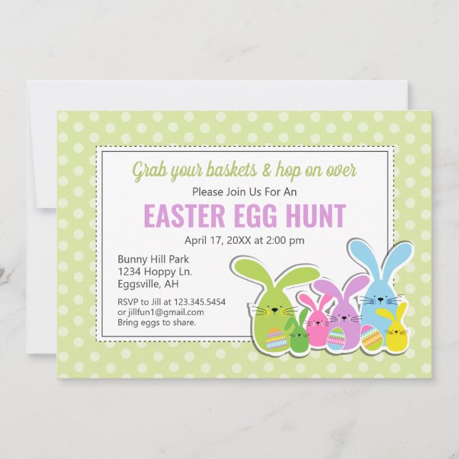 Easter Invitation with a crowd of bunnies Egg Hunt (Front)