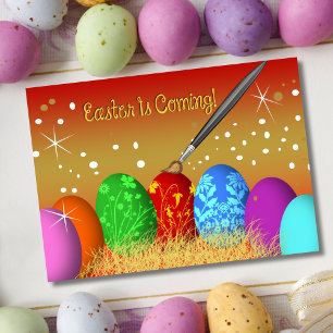 Easter Is Coming With Easter Eggs And Paint Brush Holiday Card