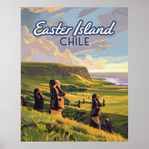 Easter Island Chile Moai Rapa Nui Polynesia Retro Poster
