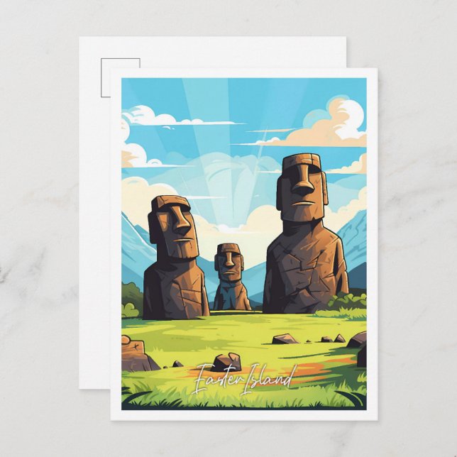 Easter Island Chile Vintage Travel Illustration Postcard (Front/Back)