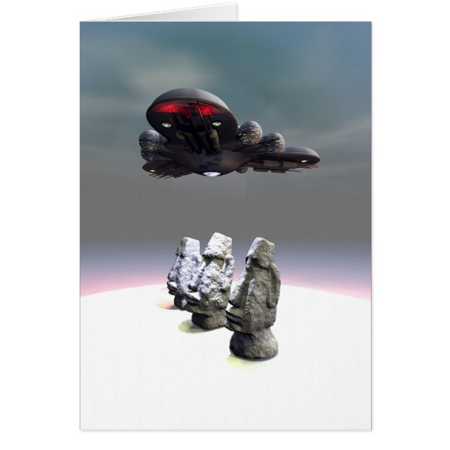 Easter Island Heads and UFO Card (Front)