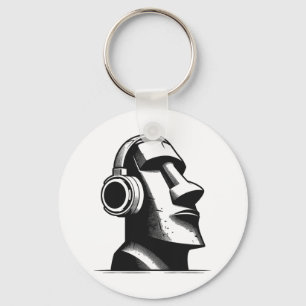 Easter Island Moai Statue Headphones Music Lover F Key Ring