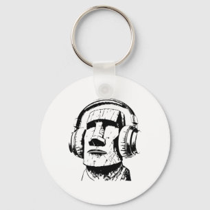 Easter Island Moai With Headphones, Isla De Pascua Key Ring