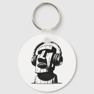 Easter Island Moai With Headphones Key Ring