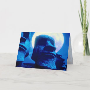 Easter Island statue with moon Holiday Card