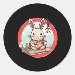Easter Japan Rabbit Bunny In Japanese Kimono Suit  Classic Round Sticker