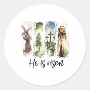 Easter Jesus He Is Risen 4 Scenes Christian Men Wo Classic Round Sticker