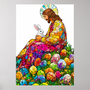 Easter Jesus Rabbit Egg hunt vibrant Poster
