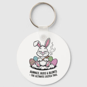 Easter Joke Humourous Bunnies Buds Blunts Trio  Key Ring