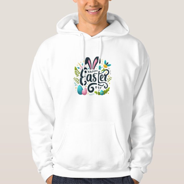 Easter Joy: Bunny Ears & Festive Colours T-Shirt Hoodie (Front)