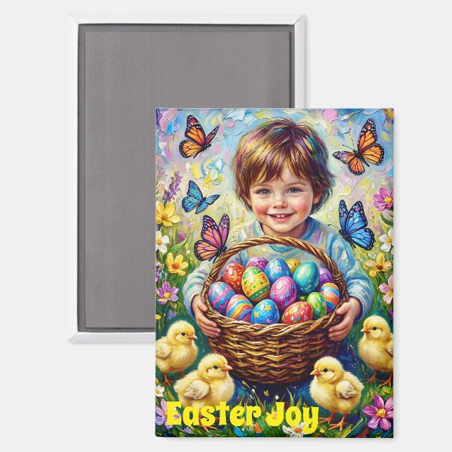 ~ EASTER JOY ~ Child Chicks Eggs Basket ~  Magnet (Front/Back)
