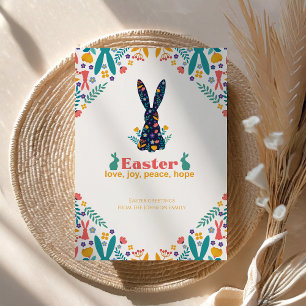Easter Joy Love Peace Floral Easter Bunny Holiday Card