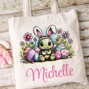 Easter Kids Name Girls Bunny Turtle Tote Bag