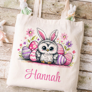 Easter Kids Name Girls Owl Bunny  Tote Bag