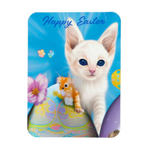 Easter Kitten Flowers and Eggs  Magnet
