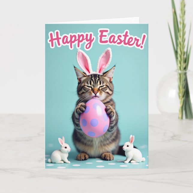 Easter Kitty And Egg Scene Card (Front)