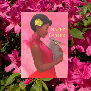 "Easter Lady with Rabbit." Greeting Card