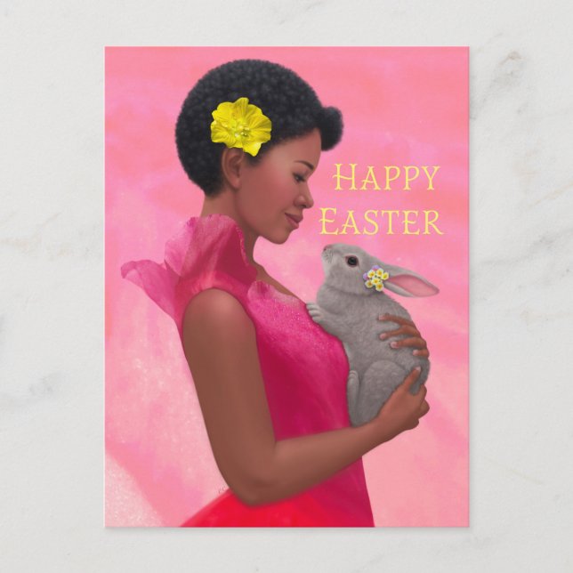 "Easter Lady with Rabbit." Postcard (Front)