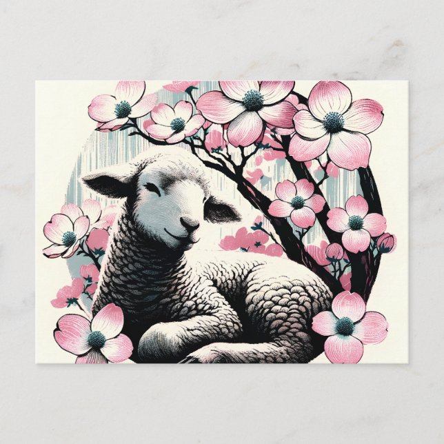 Easter Lamb and Dogwood                            Postcard (Front)