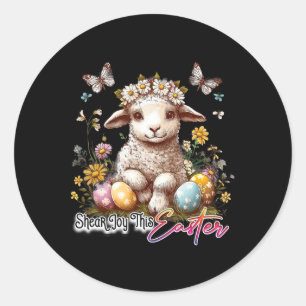 Easter Lamb - Colourful Vintage Easter  Classic Round Sticker