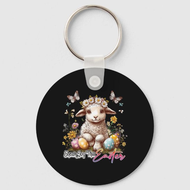 Easter Lamb - Colourful Vintage Easter  Key Ring (Front)