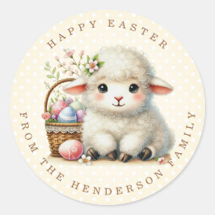 Easter Lamb Personalised Name Round Stickers
