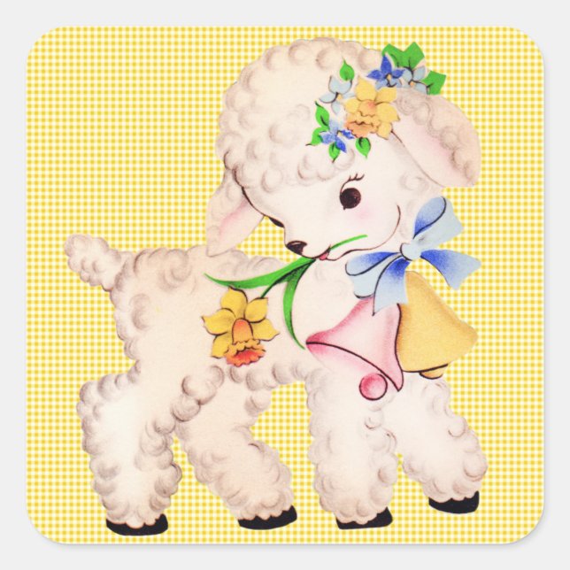 EASTER LAMB VINTAGE SQUARE STICKER (Front)