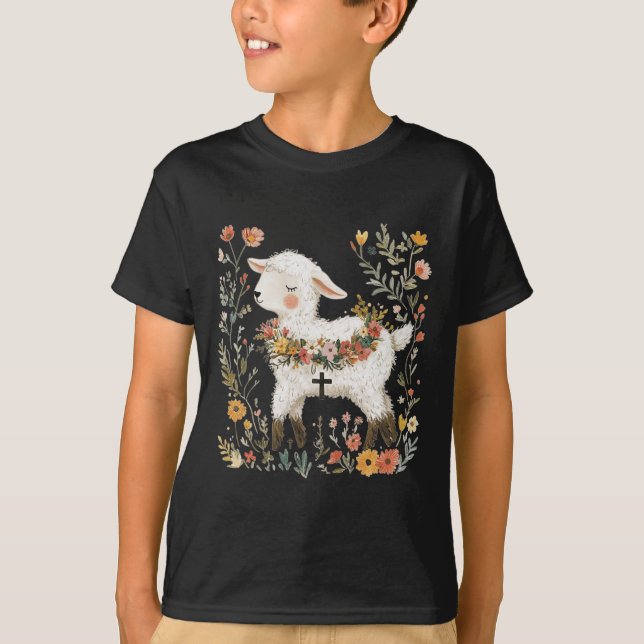 Easter Lamb With Garland - Easter Egg Folk Art  T-Shirt (Front)