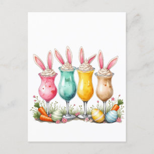 Easter Latte Glasses of Latte with Bunny Ears Holiday Postcard