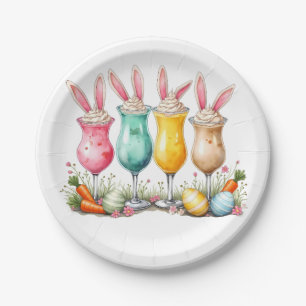 Easter Latte Glasses of Latte with Bunny Ears Paper Plate